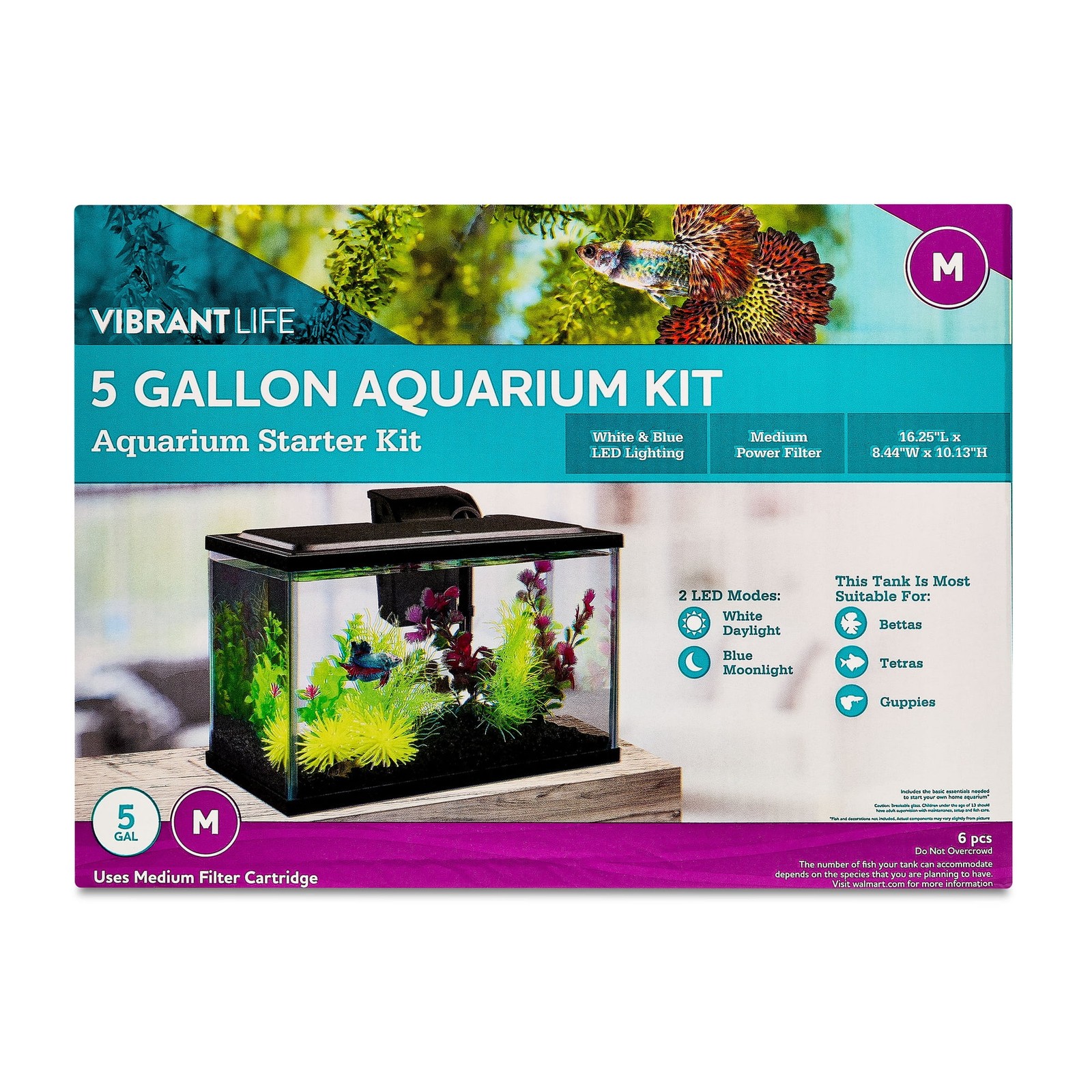 Vibrant Blue & White LED Aquarium Starter Kit - 5 Gallon Set...