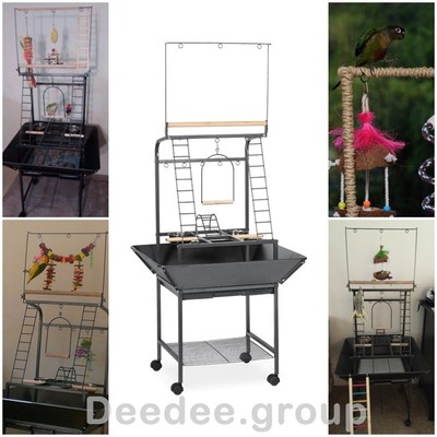 Small Parrot Pet Play Stand Holds Hanging Toys Ladder Swing...