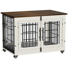 Dog Crate Furniture Kennel Indoor Double Doors Wooden Cage &...