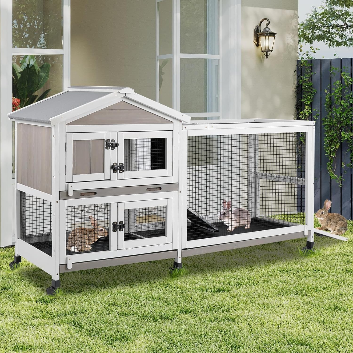 Outdoor Indoor Rabbit Cage - 2-Story Large Pet Hutch