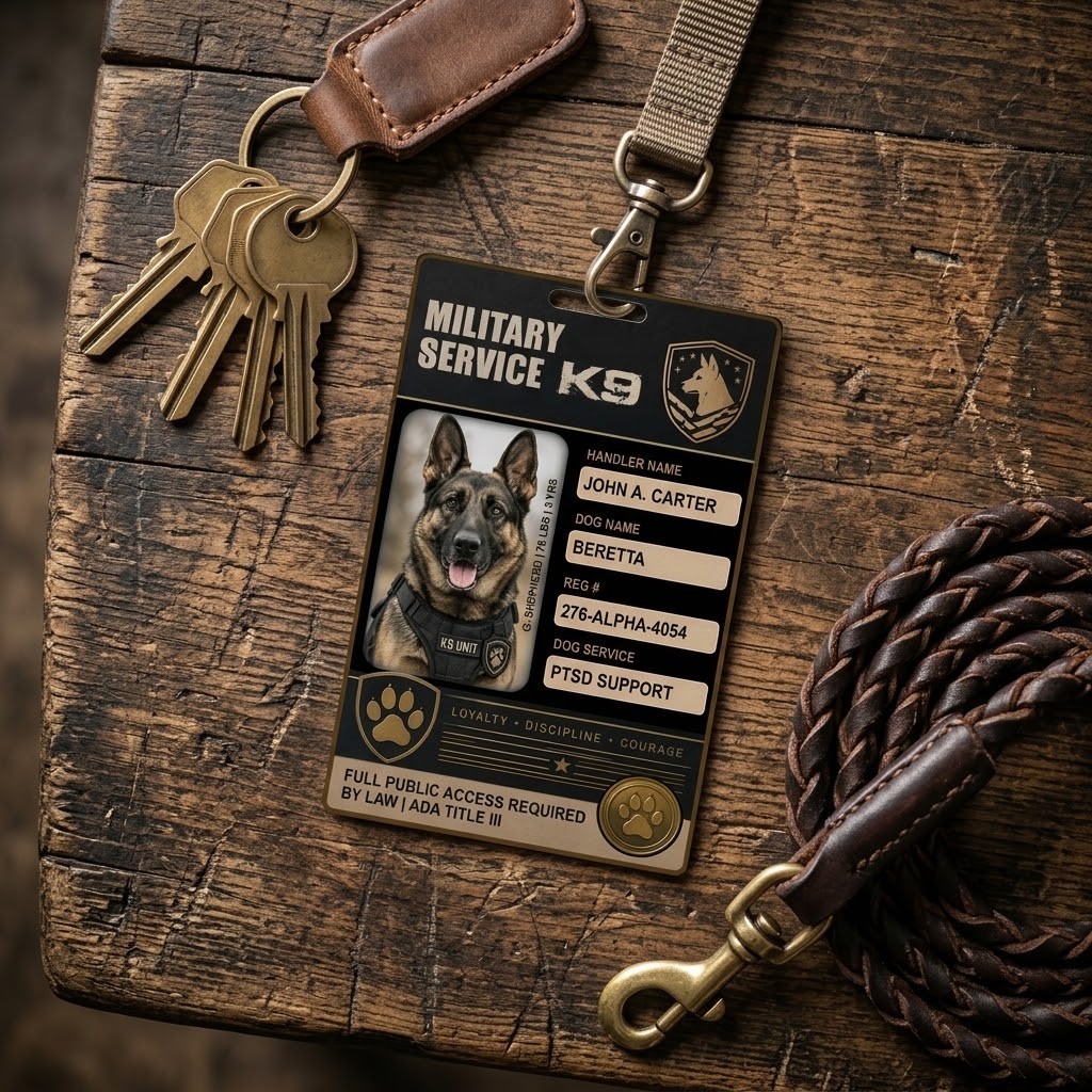 Military PTSD K9 Tactical Handler Badge - Custom Photo ADA T...