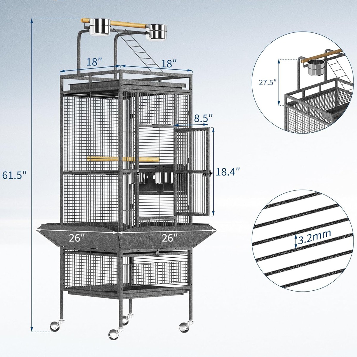 Large Bird Cage Play Top for Macaw Cockatoo Finch