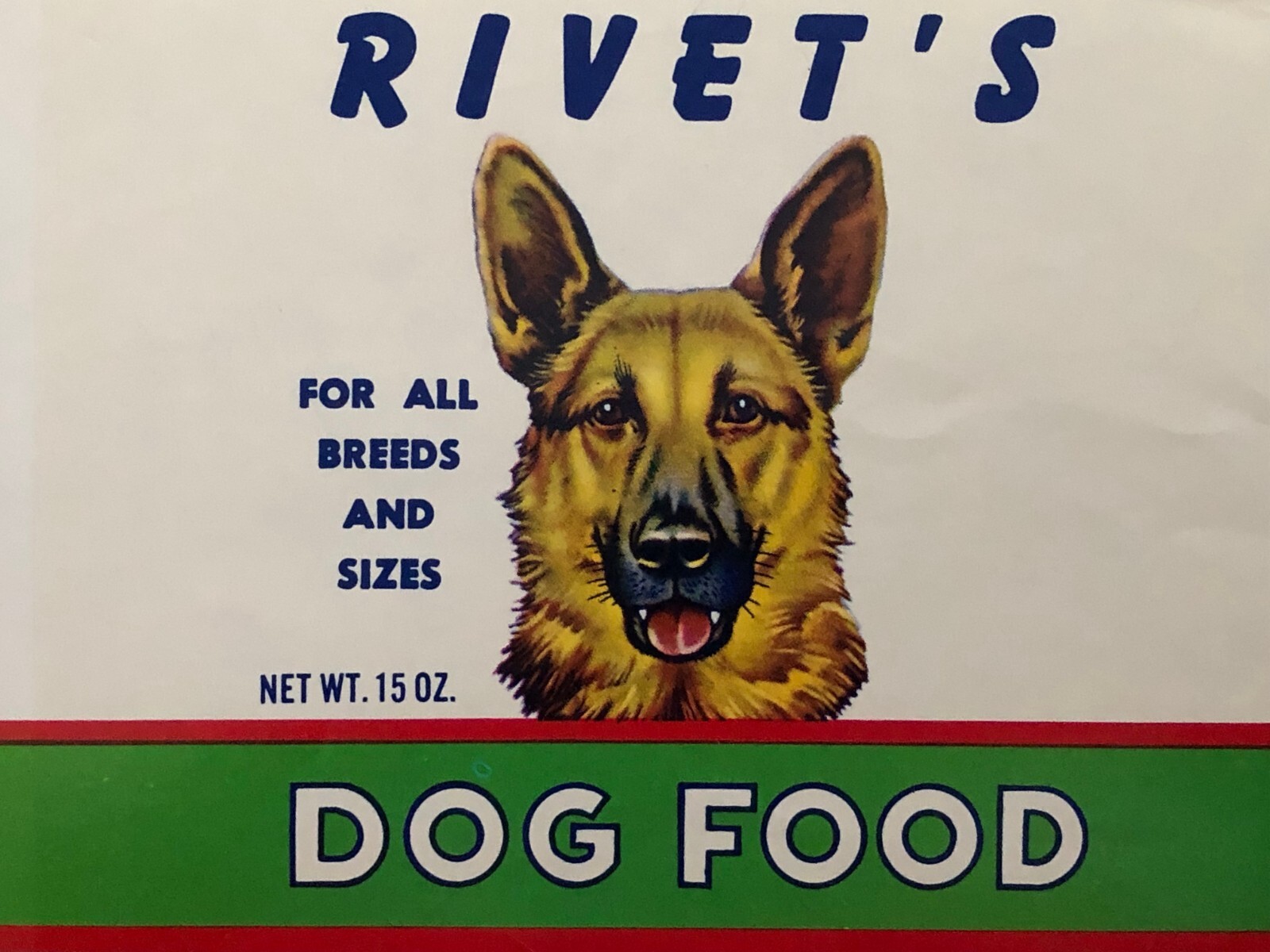 Vintage German Shepherd Dog Food Can Label Unused