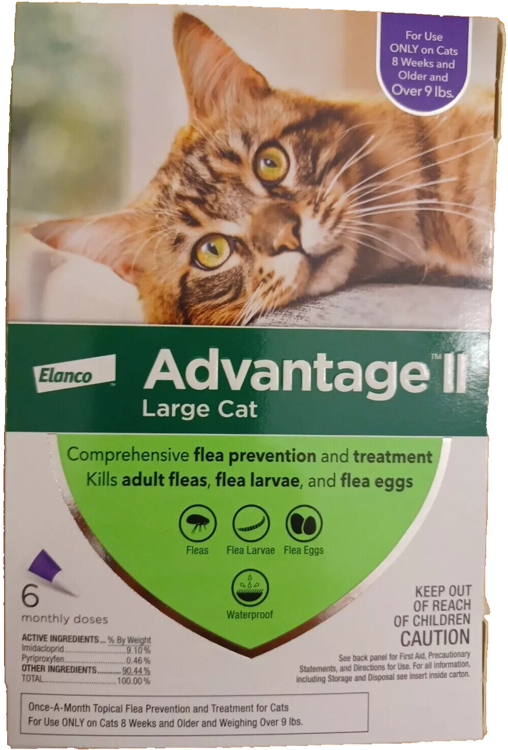 Advantage II Flea Medicine for Large Cats (Purple, 9-18 lbs)