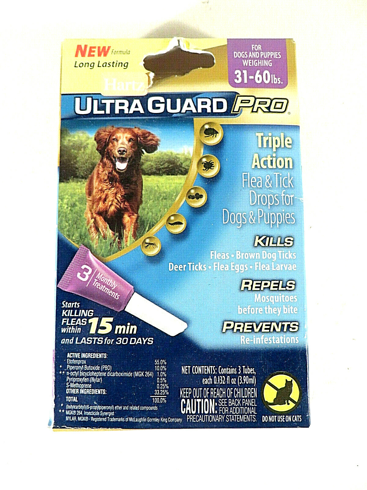 HartzUltra Guard Pro Flea & Tick Drops for Dogs (31-60 lbs)