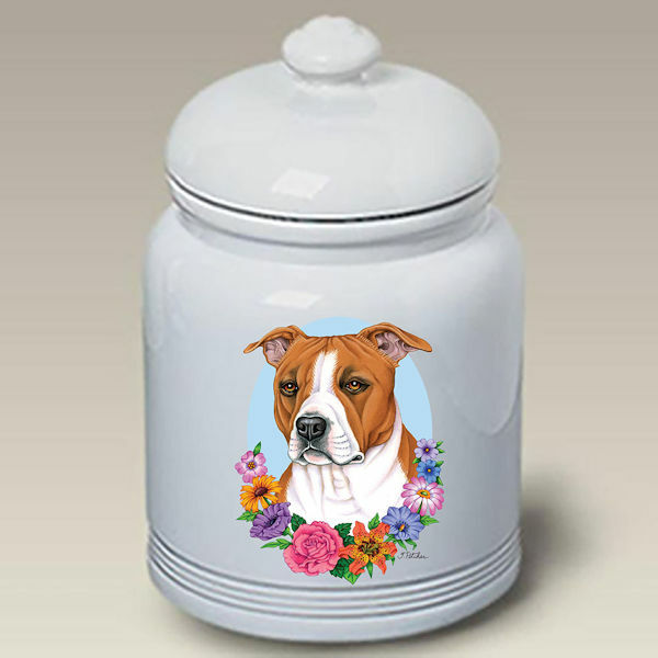 Tan & White Pit Bull Terrier Treat Jar
