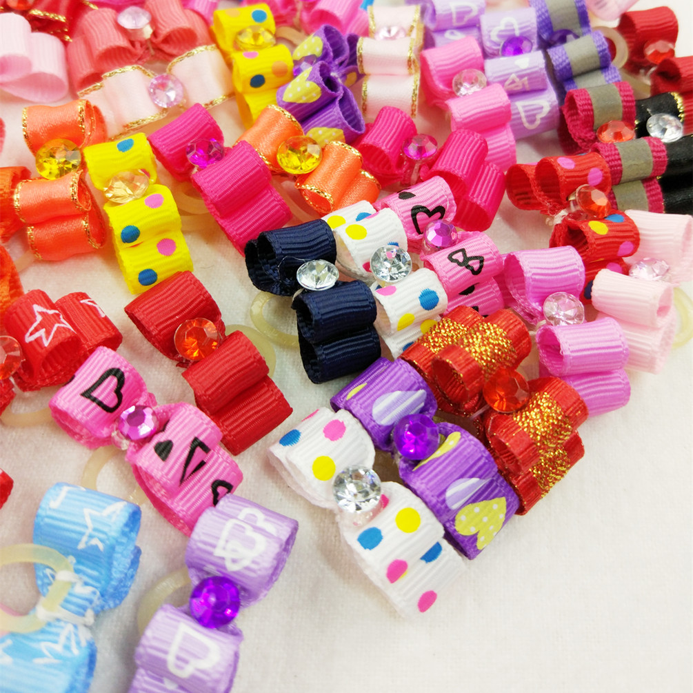 10-100 Piece 3D Puppy Rhinestone Hair Bow Rubber Bands for D...