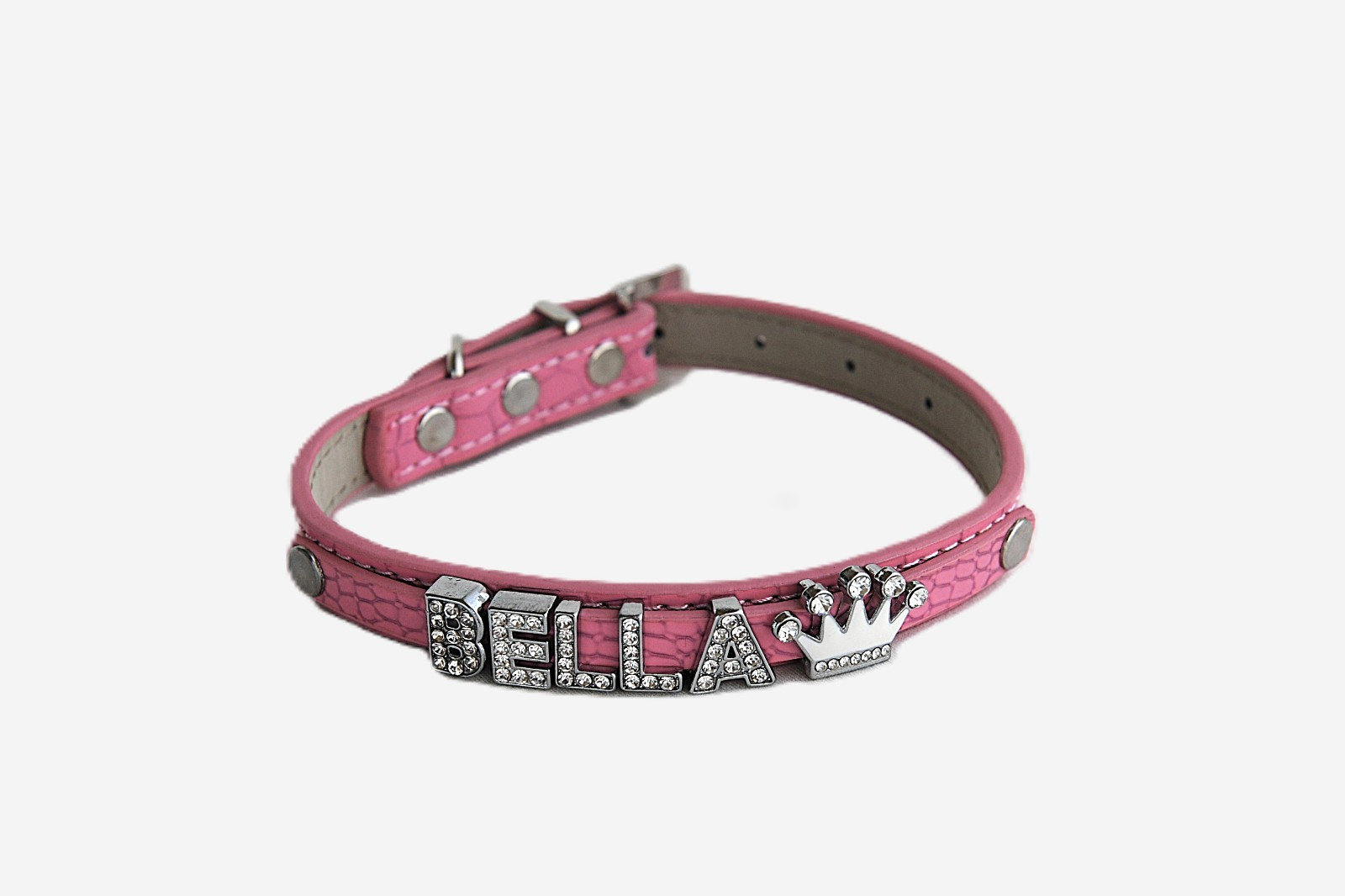 Customized Rhinestone Name Collar for Pets - Croc PU Leather