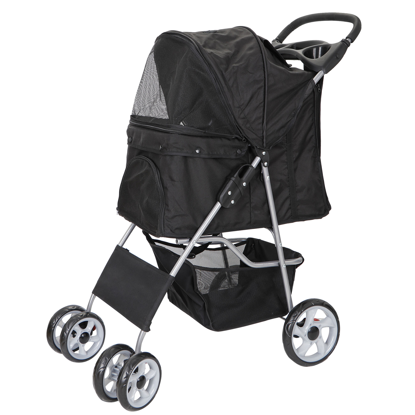 Dog Travel Stroller - Foldable 4-Wheel Travel Cart with Cup...