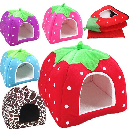 Soft Strawberry Pet Dog Cat Bed House Kennel Doggy Puppy War...
