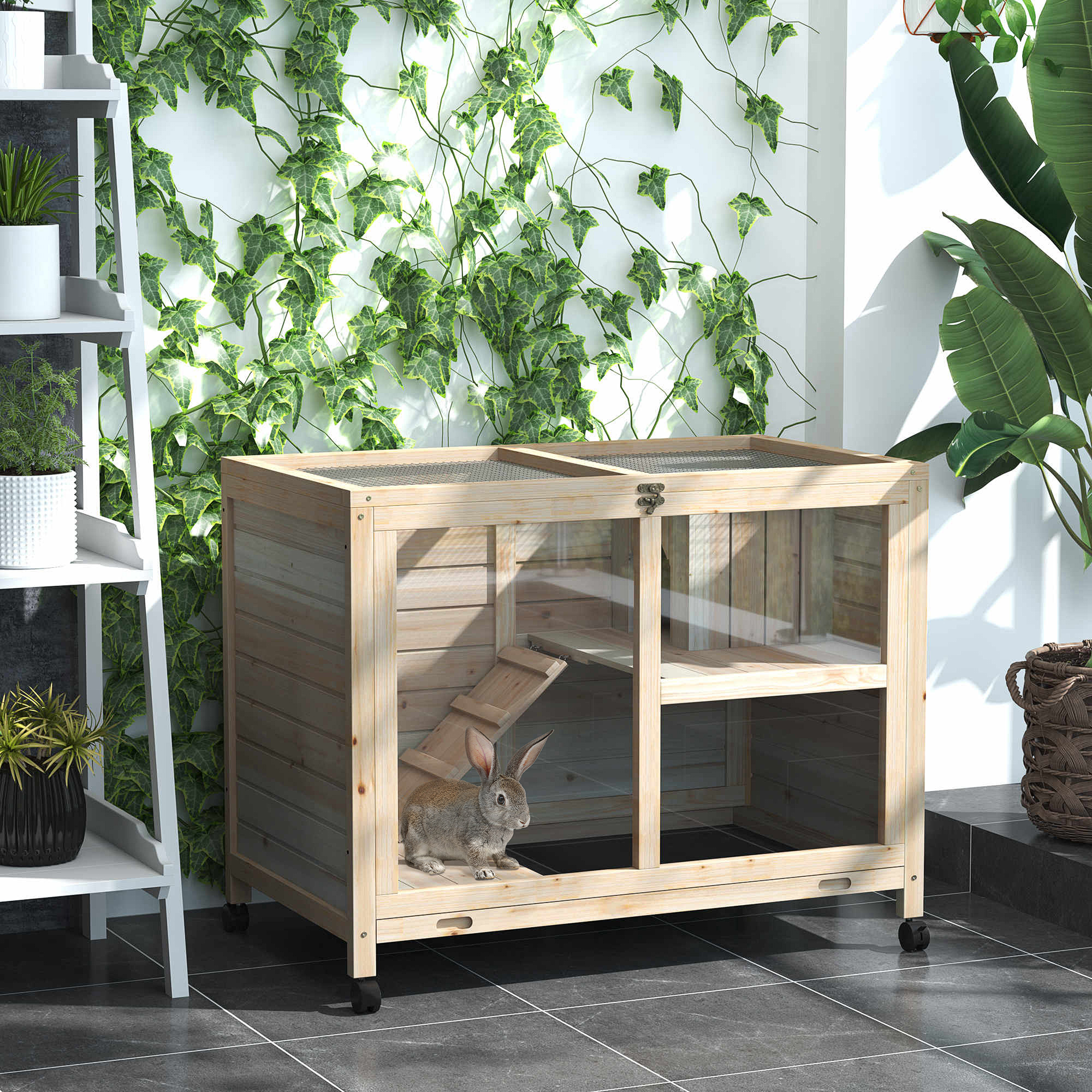 PawHut Indoor Rabbit Cage with Ramp Tray