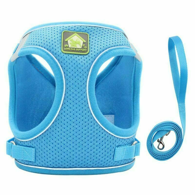 Breathable Mesh Dog Harness Set XXS-L Size Soft Chest Strap...