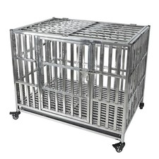 Pet Stainless Steel Dog Kennel Crate Cage, 37 Inch, Heavy Du...