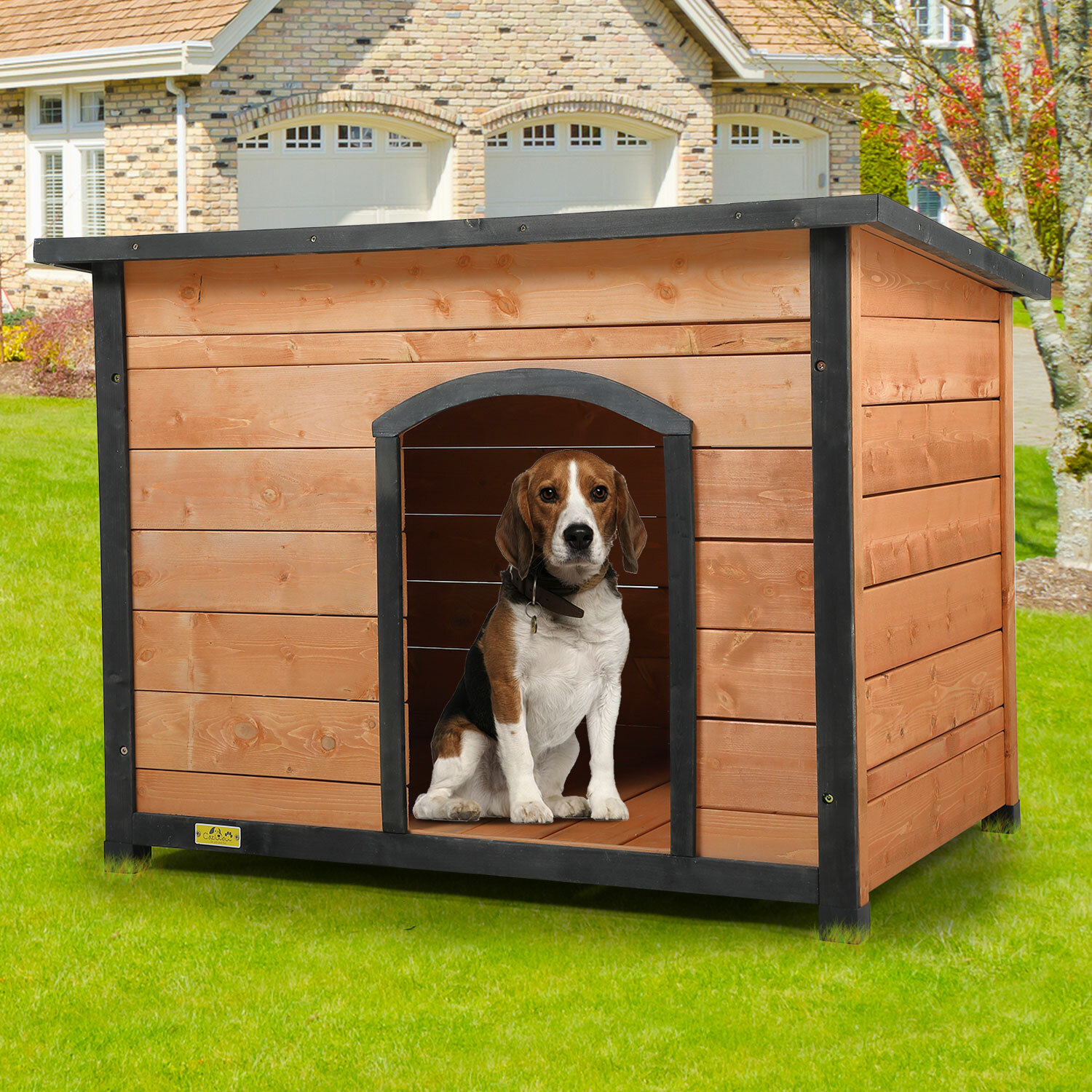 Xl Dog House W/ Flip-Up Roof Weatherproof Wood Outside Dog K...