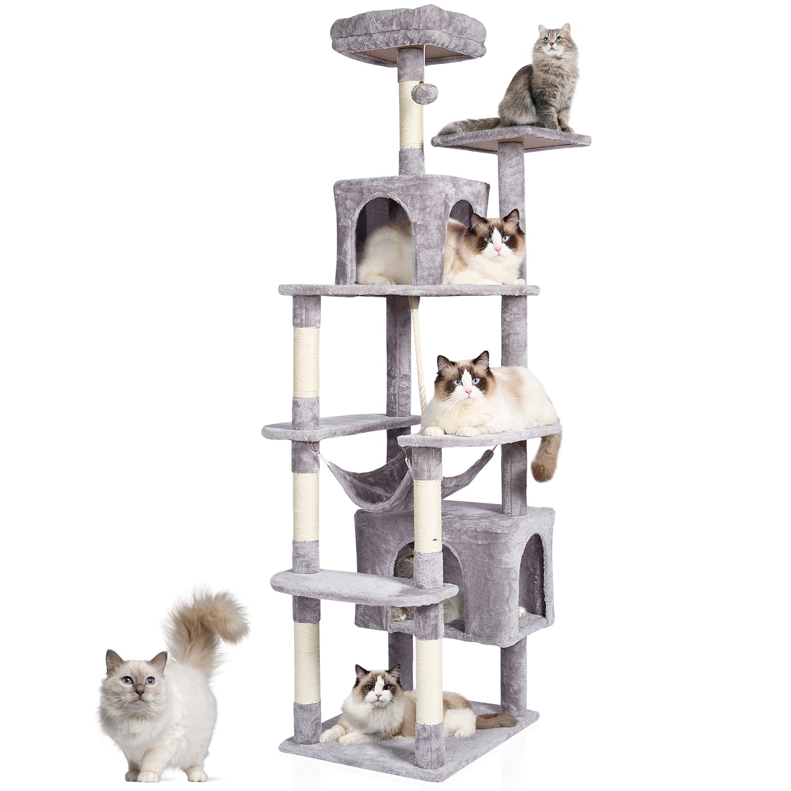 Light Grey Cat Condo Tower - 72 Inch Sisal Scratching Post