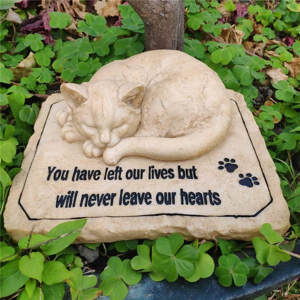 Cat Memorial Stones - 8.5"x7"x3.5" Sleeping Cat Grave Marker