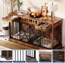 Wooden Double Dog Crate Kennel Furniture TV Stand With Divid...