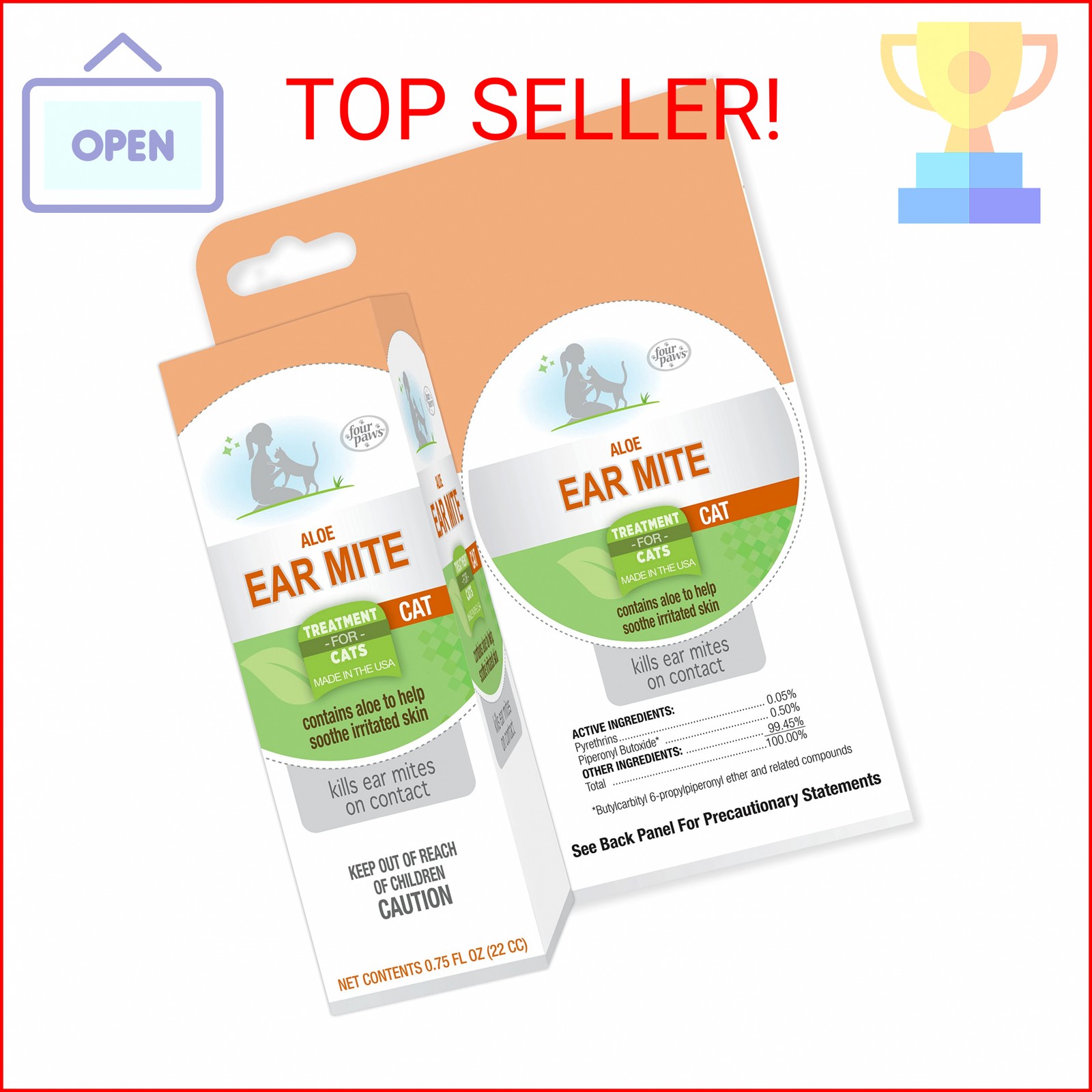 Four Paws Healthy Promise Aloe Ear Mite Remedy Solution for...