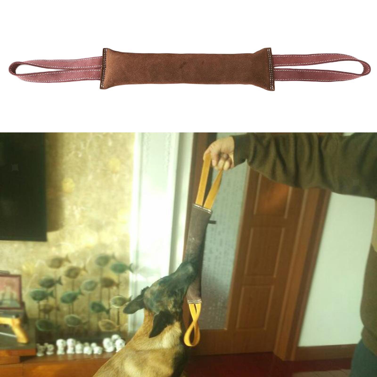 Schutzhund Dog Chew Training Tug Toy - Durable Leather Handl...