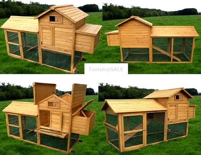 Deluxe Wooden Chicken Poultry House Cage Bird Rabbit Pet Coo...