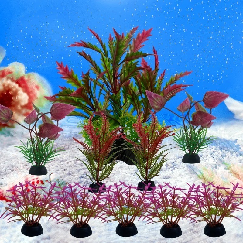 Artificial Green Plants for Aquarium Decor - 10 Pieces