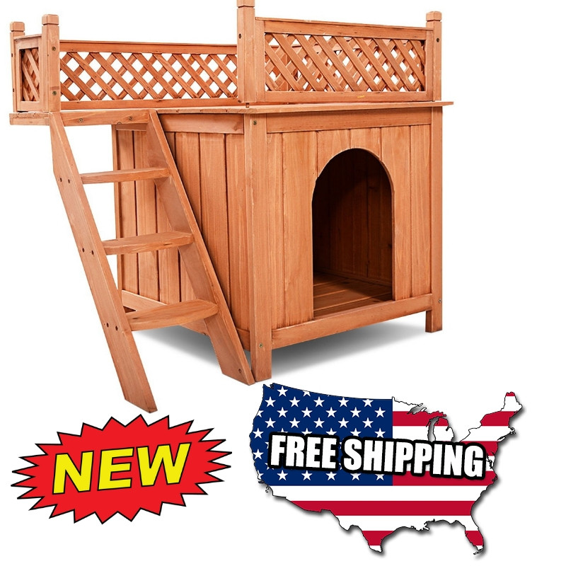 Wood Dog Kennel Bed Indoor/Outdoor Puppy Shelter Balcony
