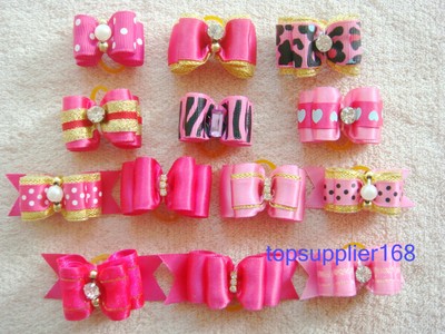 Hot Pink New Dog Bows Pet Grooming Hair Pet Charms Mix Acces...