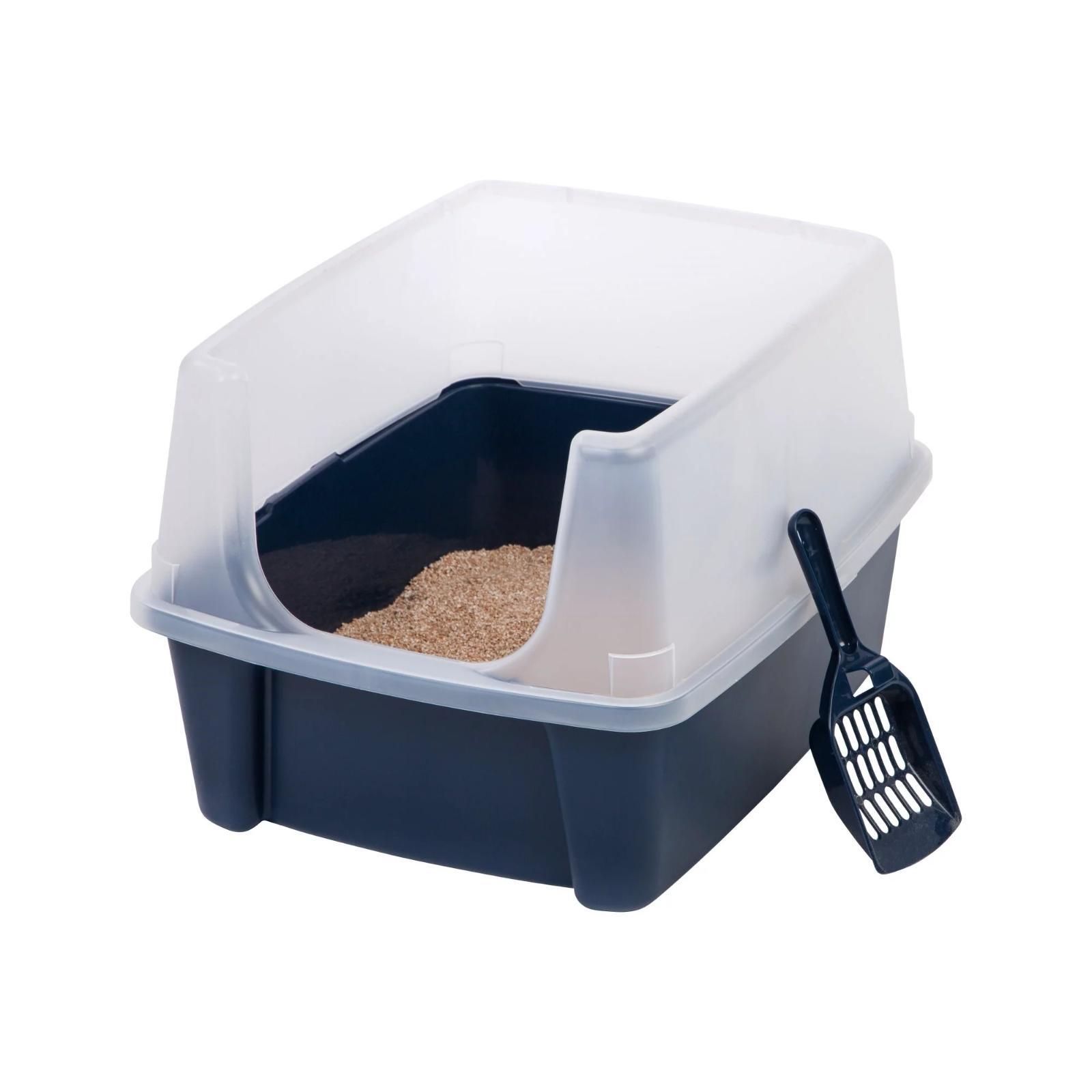 Iris USA Open-Top Cat Litter Box Shield & Scoop Navy Plastic...