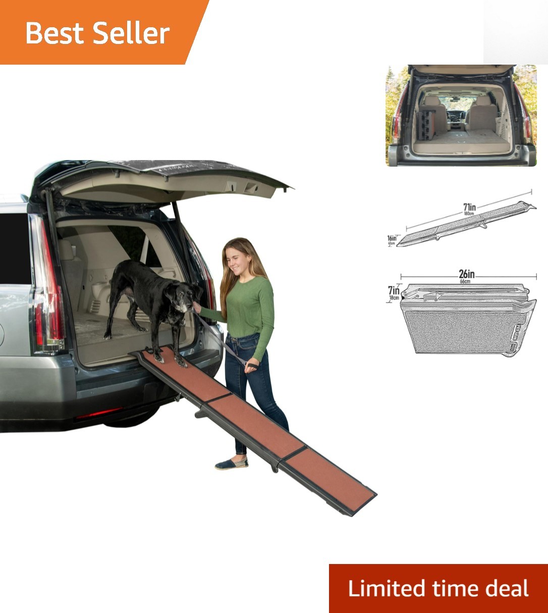 Chocolate Tri-Fold Pet Ramp for Dogs and Cats Safe Travel Ac...