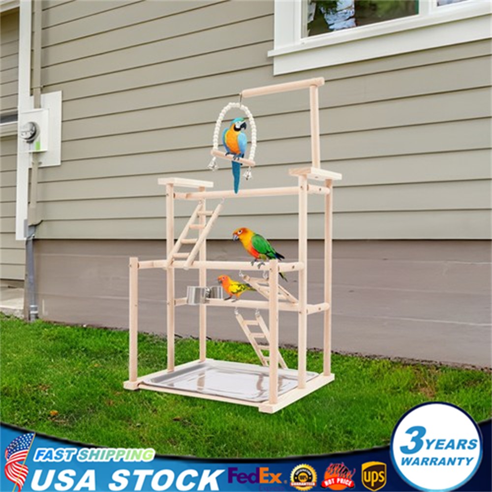 Pet Parrot Playground Wood Perch Gym Stand