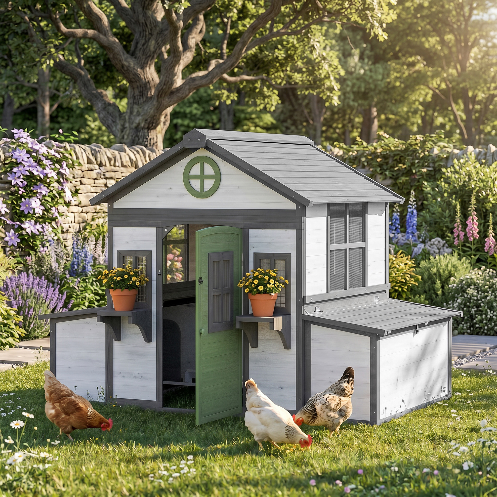 PawHut Wooden Chicken Coop for 2-4 Hens with Nesting Boxes