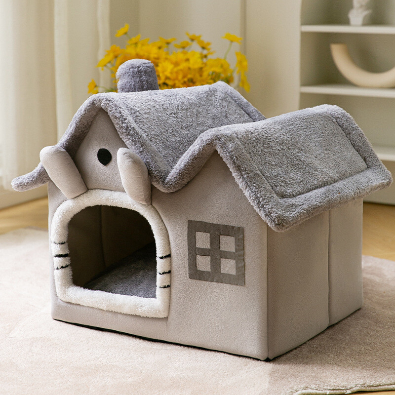 Foldable Indoor Dog Kennel with Plush Bed