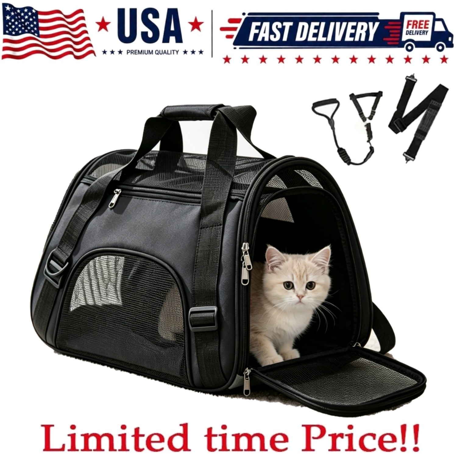 Pet Travel Carrier - Small Dog & Cat Comfort Bag - Airline A...