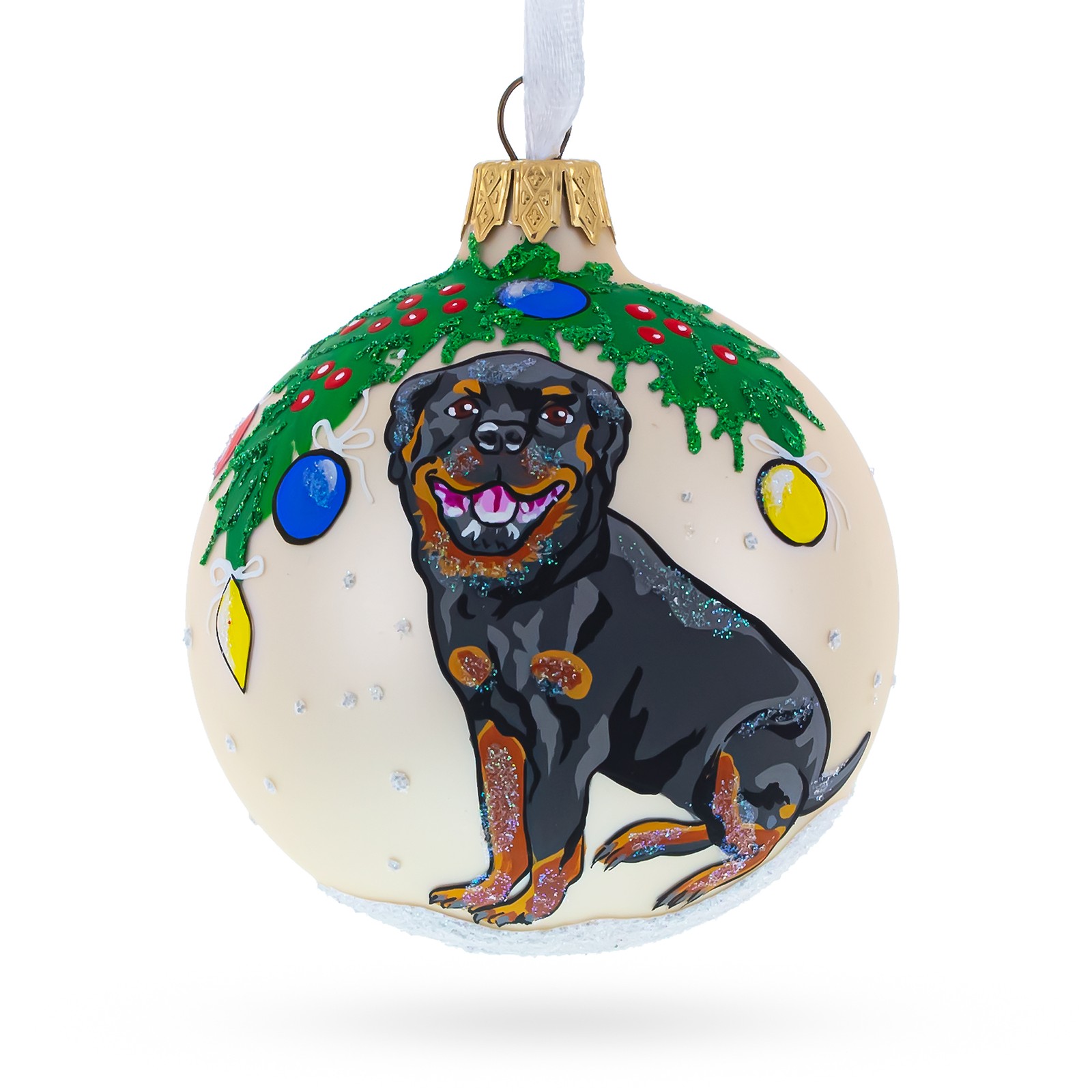 Rottweiler Glass Ball Christmas Ornament - 3.25 Inches