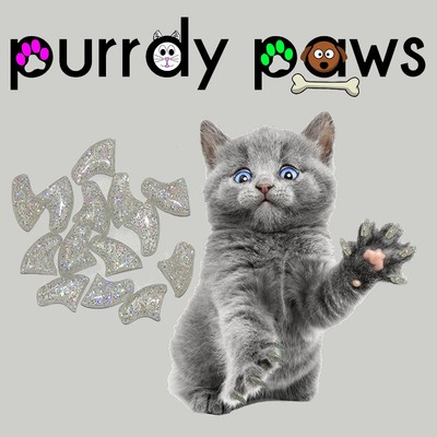 Silver Holographic Glitter Soft Nail Caps For Cat Claws Purr...