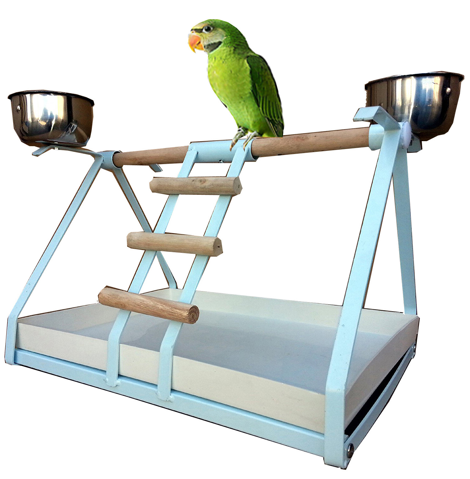 Metal Parrot Playstand - Stainless Steel Cups - Small Gym Se...