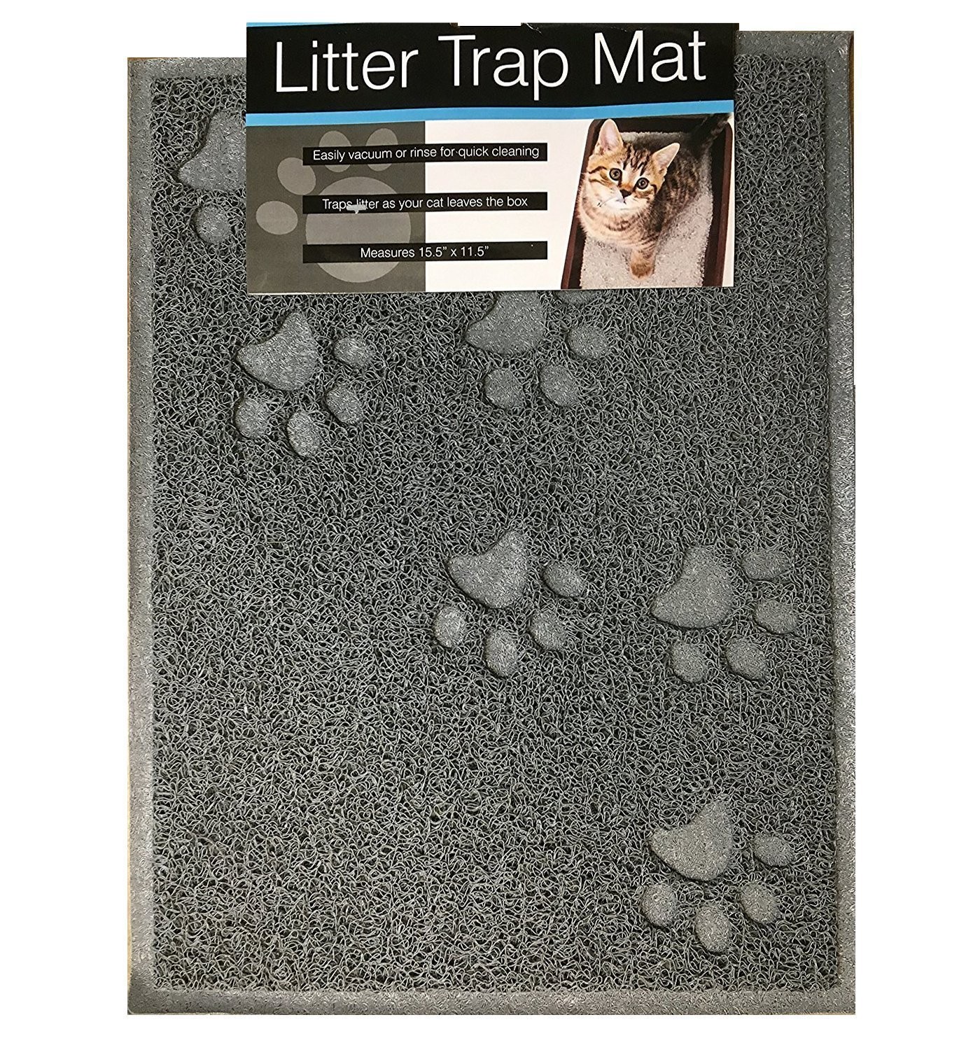Gray Cat Litter Trap Mat - Non-Slip Backing - Soft Paw Prote...