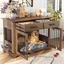 44.48" Wooden Dog Crate Furniture End Table Kennel for Mediu...