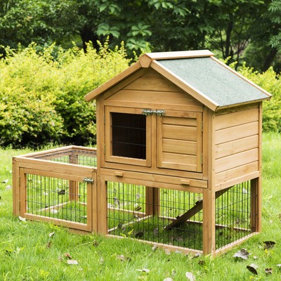 Pawhut 53'' Wooden Rabbit Hutch Chicken Coop Small Pet House...