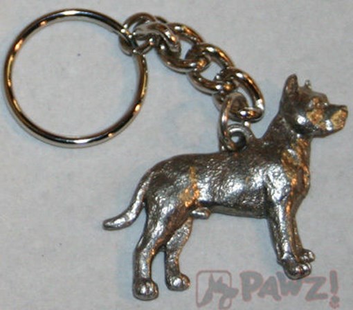 Pitbull Dog Pewter Keychain Fob