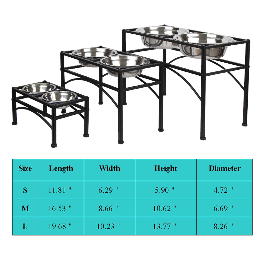 Stainless Steel Dog Feeder Bowl, Double Elevated Tray