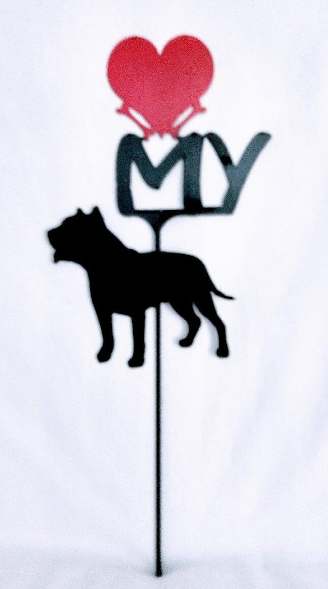 Pit Bull Love Metal Silhouette Yard Sign USA Made