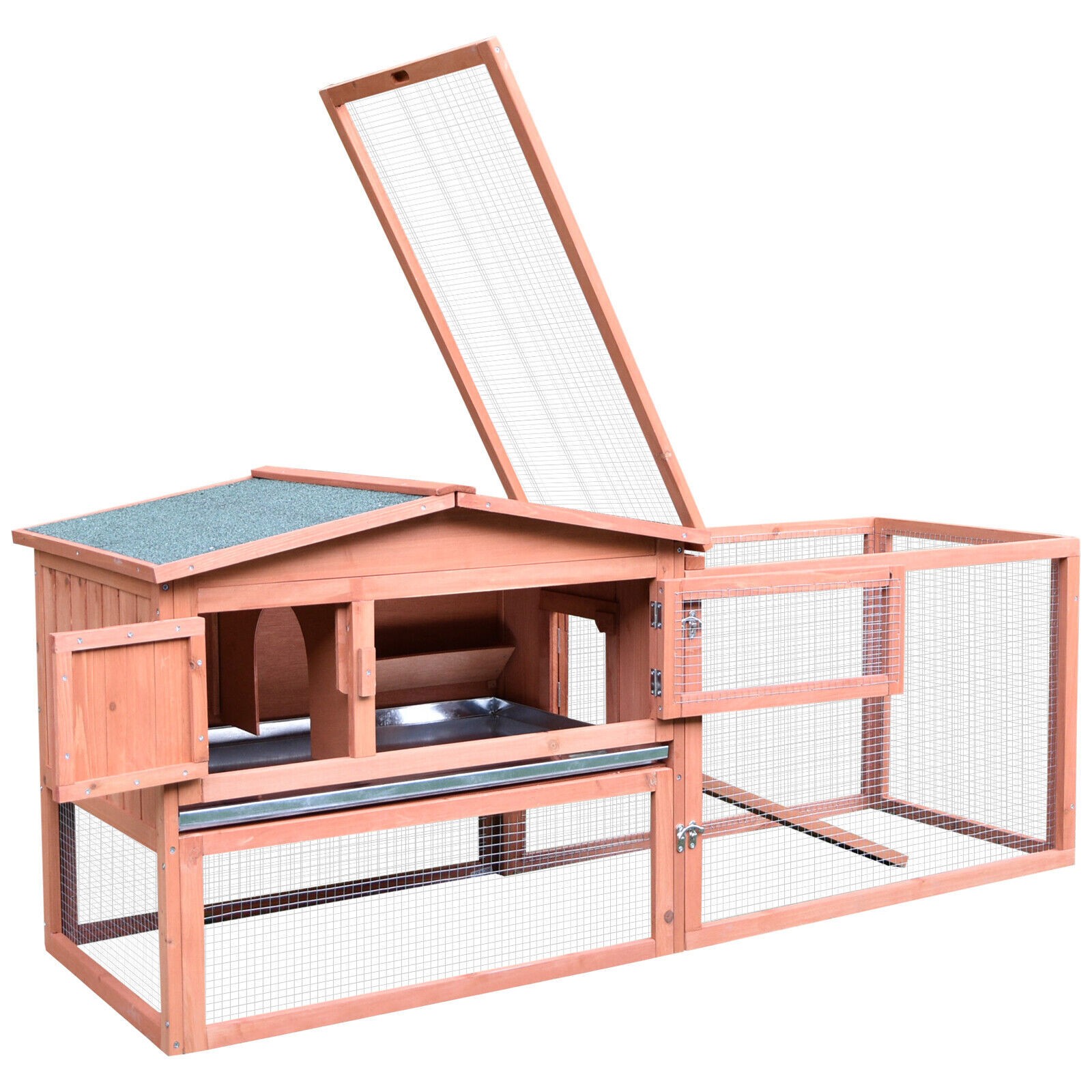 Outdoor Wooden Rabbit Hutch Cage | Backyard Habitat with Ram...