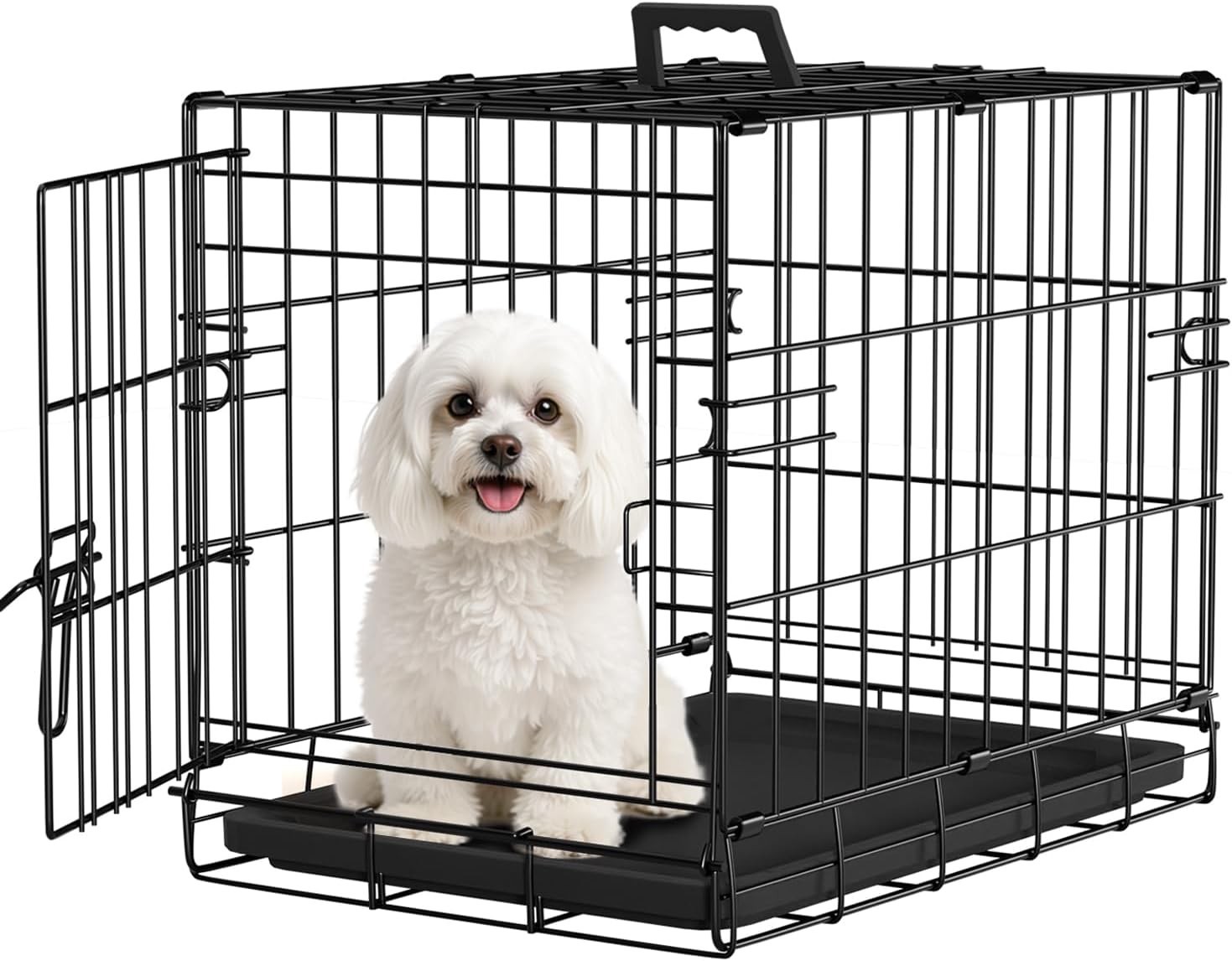 Small Dog Folding Metal Wire Crate, Single Door, 18 Inch Cag...
